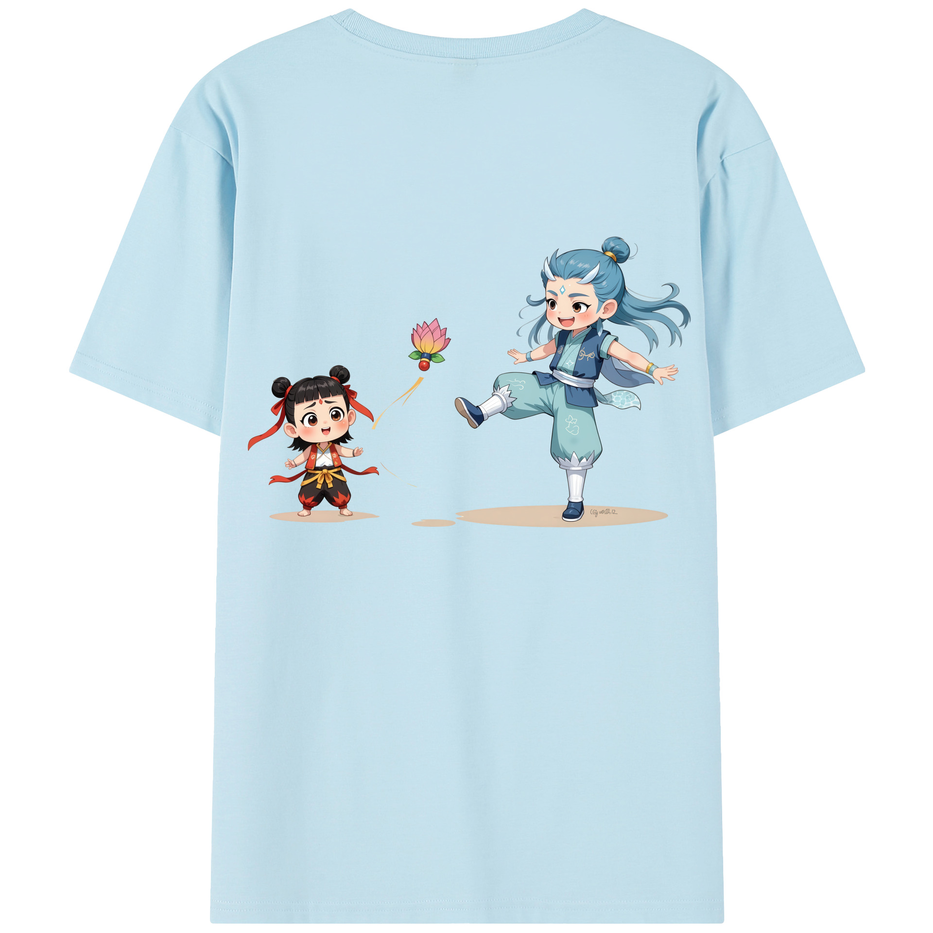 （画像用） Ne Zha 2 ナタ 魔童の大暴れ 綿100％半袖Tシャツ（背面プリント）